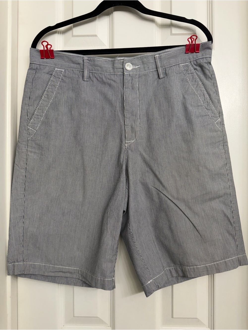 7126 Apt. 9 Light Grey Pinstriped Flat-Front Shorts